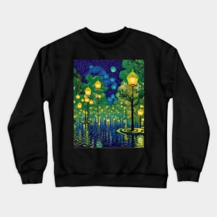 Magic Lantern Lighting Lake Water Pond Reflection Watercolor Crewneck Sweatshirt